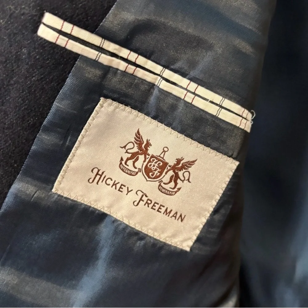 Hickey Freeman Navy Cashmere Silk Blazer Sport Coat 46R St George Gold Buttons
